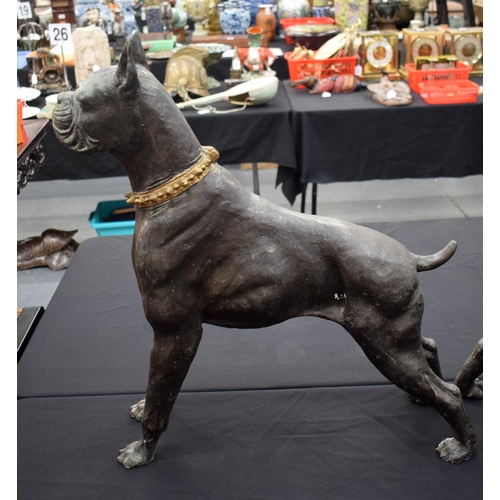 698 - A LARGE PAIR OF CONTEMPORARY BRONZE FIGURES OF GUARD DOGS. 60 cm x 50 cm.