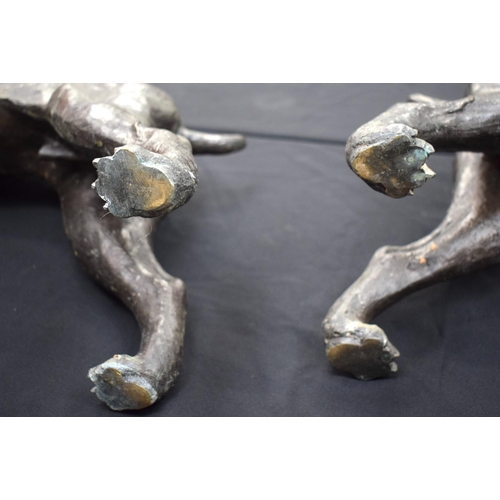 698 - A LARGE PAIR OF CONTEMPORARY BRONZE FIGURES OF GUARD DOGS. 60 cm x 50 cm.