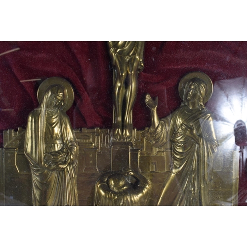 704 - AN ANTIQUE BLACK FOREST CASED BRONZE CRUCIFIX. 48 cm x 38 cm.