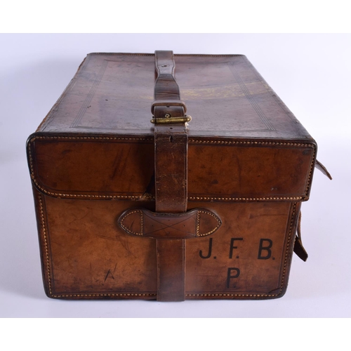 705E - A LOVELY ANTIQUE HARDY BROTHERS LEATHER CASED FISHING REEL CARRYING CASE. 48 cm x 32 cm x 24 cm.