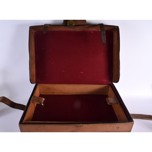 705E - A LOVELY ANTIQUE HARDY BROTHERS LEATHER CASED FISHING REEL CARRYING CASE. 48 cm x 32 cm x 24 cm.