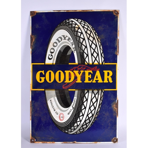 705A - A VINTAGE GOODYEAR ALL WEATHER TYRE ADVERTISING SIGN. 58 cm x 38 cm.