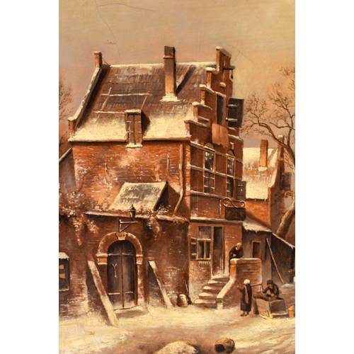 709 - Dutch School (19th Century) Oil on canvas, Winter market scene. 84 cm x 70 cm.