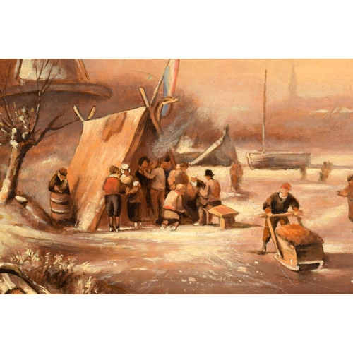 709 - Dutch School (19th Century) Oil on canvas, Winter market scene. 84 cm x 70 cm.