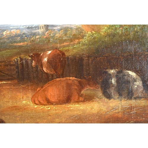 710 - Attributed to Martin Theodore Ward (19th Century) Oil on canvas, Pigs and a horse. 60 cm x 42 cm.