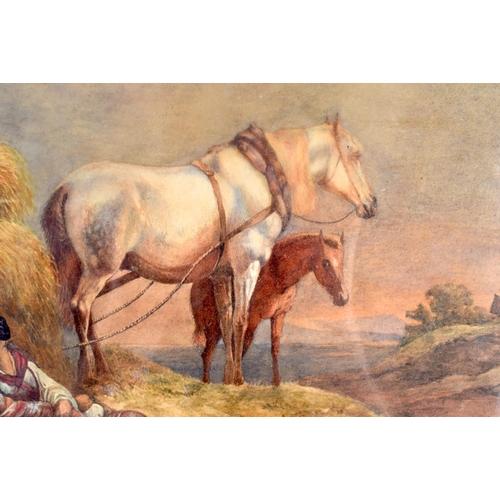 711 - English School (19th Century) Watercolour, Horse and peasants. 60 cm x 44 cm.