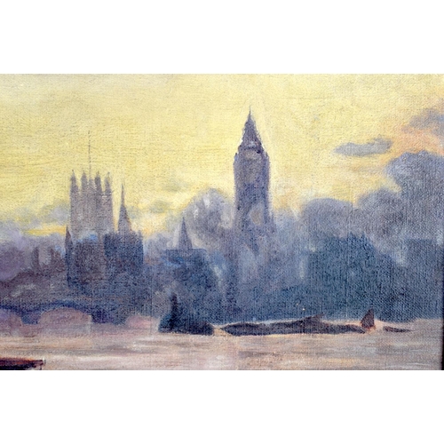 713 - British School (C1900) Oil on canvas, London thames scene. 52 cm x 32 cm.