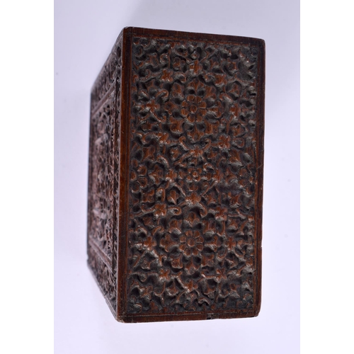 715B - A 19TH CENTURY ANGLO INDIAN CARVED SANDALWOOD BOX C1850. 14 cm x 18 cm.