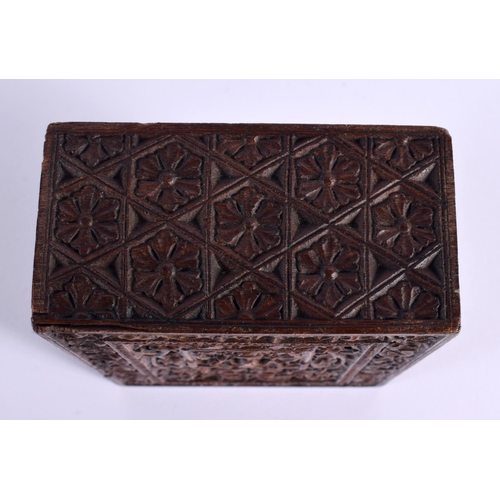 715B - A 19TH CENTURY ANGLO INDIAN CARVED SANDALWOOD BOX C1850. 14 cm x 18 cm.