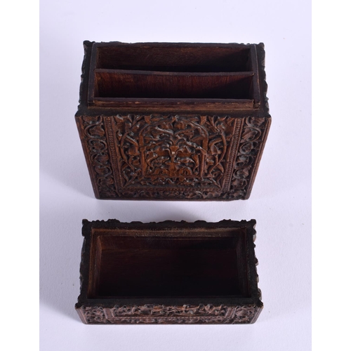 715B - A 19TH CENTURY ANGLO INDIAN CARVED SANDALWOOD BOX C1850. 14 cm x 18 cm.