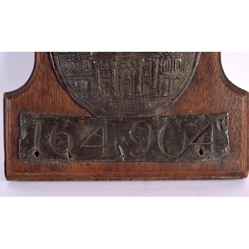 715E - AN ANTIQUE BRITISH LEAD PLAQUE. 30 cm x 24 cm.