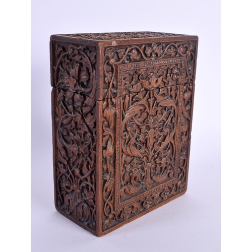 715B - A 19TH CENTURY ANGLO INDIAN CARVED SANDALWOOD BOX C1850. 14 cm x 18 cm.