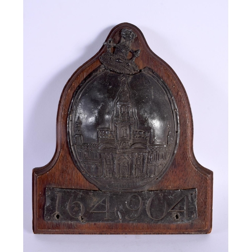 715E - AN ANTIQUE BRITISH LEAD PLAQUE. 30 cm x 24 cm.