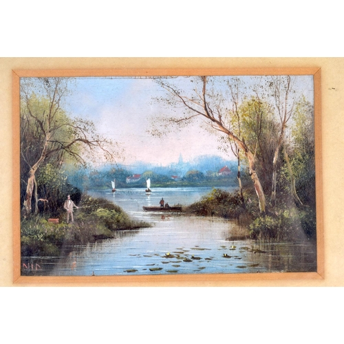 718 - European School (C1900) Oil on card, Fishing scenes. 30 cm x 24 cm.