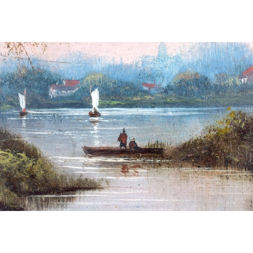 718 - European School (C1900) Oil on card, Fishing scenes. 30 cm x 24 cm.