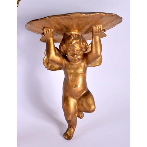 720B - THREE VINTAGE GILTWOOD CHERUB BRACKETS. Largest 18 cm x 12 cm. (3)