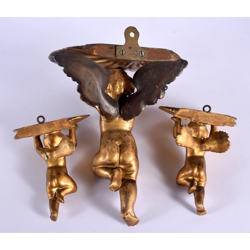 720B - THREE VINTAGE GILTWOOD CHERUB BRACKETS. Largest 18 cm x 12 cm. (3)