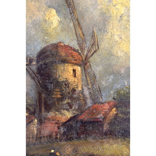 720 - British School (C1820) Oil on board, Windmill scene. 30 cm x 24 cm.