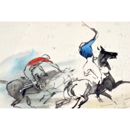 721 - Pierre Olivier Dubaut (1886-1968) Pair, Watercolours, Polo. 24 cm x 18 cm.