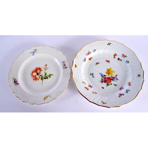 721E - TWO GERMAN MEISSEN PORCELAIN PLATES. Largest 21 cm wide. (2)