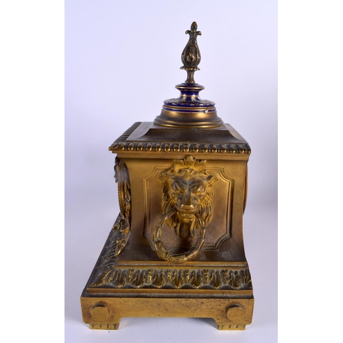 722B - A 19TH CENTURY FRENCH BRONZE AND SEVRES PORCELAIN CLOCK. 32 cm x 20 cm.