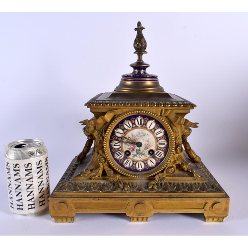 722B - A 19TH CENTURY FRENCH BRONZE AND SEVRES PORCELAIN CLOCK. 32 cm x 20 cm.