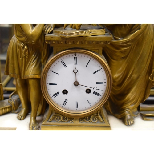 723C - A LARGE 19TH CENTURY FRENCH BRONZE AND MARBLE MANTEL CLOCK. 40 cm x 32 cm.