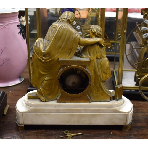 723C - A LARGE 19TH CENTURY FRENCH BRONZE AND MARBLE MANTEL CLOCK. 40 cm x 32 cm.