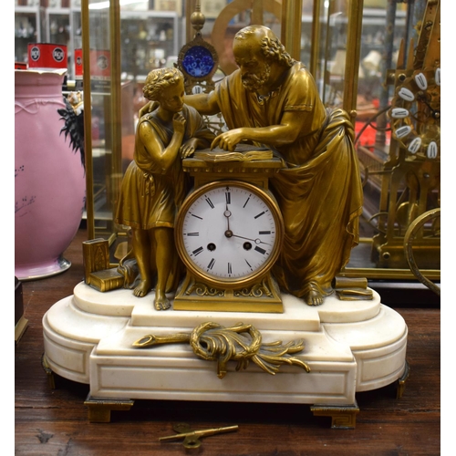 723C - A LARGE 19TH CENTURY FRENCH BRONZE AND MARBLE MANTEL CLOCK. 40 cm x 32 cm.