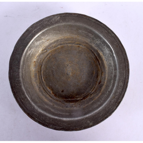 738 - AN UNUSUAL EARLY PERSIAN MIDDLE EASTERN SAFAVID TINNED BOWL incised with scripture. 17 cm diameter.