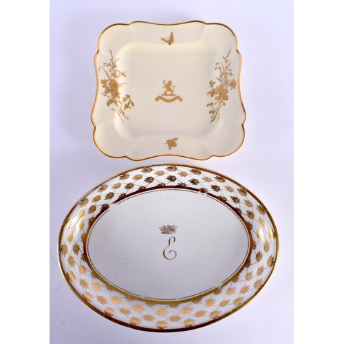 74 - TWO 19TH CENTURY FRENCH PARIS PORCELAIN DISHES one depicting an armorial, the other a coronet. Large... 