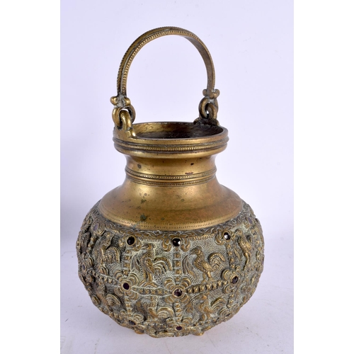 741 - A RARE 19TH CENTURY MIDDLE EASTERN INDIAN BRONZE HOLY WATER VESSEL possibly inlaid with rubies. 23.5... 