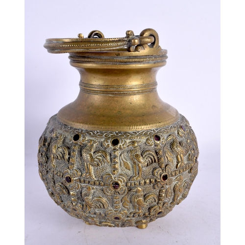 741 - A RARE 19TH CENTURY MIDDLE EASTERN INDIAN BRONZE HOLY WATER VESSEL possibly inlaid with rubies. 23.5... 