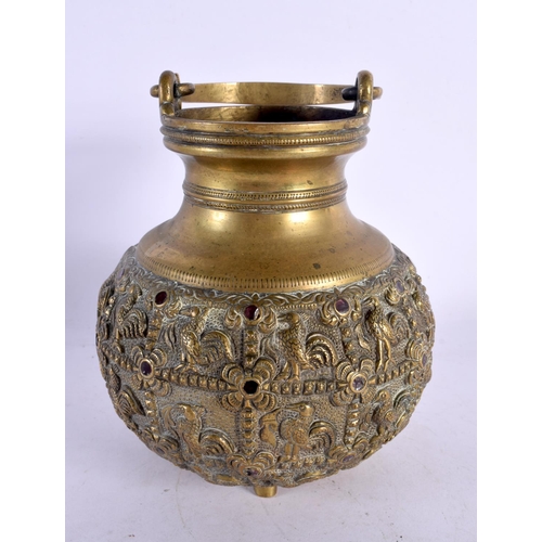 741 - A RARE 19TH CENTURY MIDDLE EASTERN INDIAN BRONZE HOLY WATER VESSEL possibly inlaid with rubies. 23.5... 