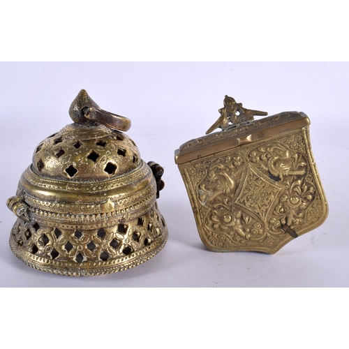 743 - AN 18TH/19TH CENTURY MIDDLE EASTERN INDIAN BRONZE CENSER together with an Ottoman bronze cartridge c... 