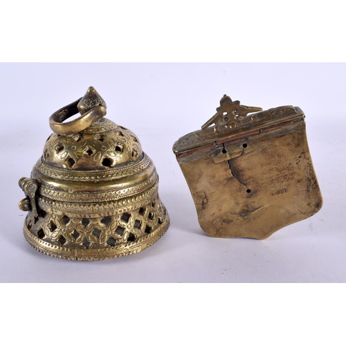 743 - AN 18TH/19TH CENTURY MIDDLE EASTERN INDIAN BRONZE CENSER together with an Ottoman bronze cartridge c... 