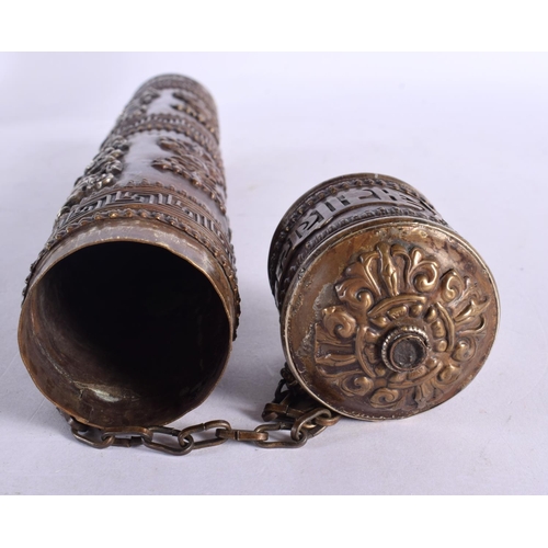 749B - A RARE 19TH CENTURY TIBETAN MIXED METAL SILVER OVERLAID SCROLL HOLDER decorated with buddhistic embl... 