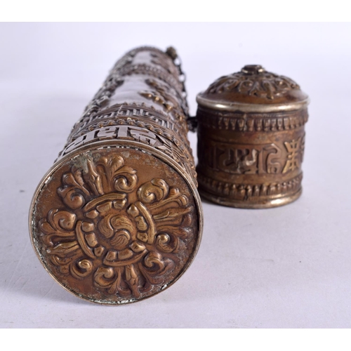 749B - A RARE 19TH CENTURY TIBETAN MIXED METAL SILVER OVERLAID SCROLL HOLDER decorated with buddhistic embl... 