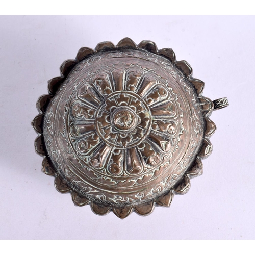 749F - A 19TH CENTURY MIDDLE EASTERN COPPER ALLOY BETEL LIME BOX possibly Bhutan. 10 cm wide.