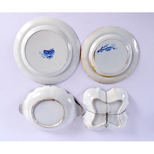 77 - FOUR 19TH CENTURY ENGISH BLUE AND WHITE DISHES including a rare spode rhino and elephant dish. Large... 