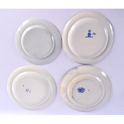 79 - A 19TH CENTURY SPODE BLUE AND WHITE POTTERY PLATE together with two wedgwood plates Landing of the p... 