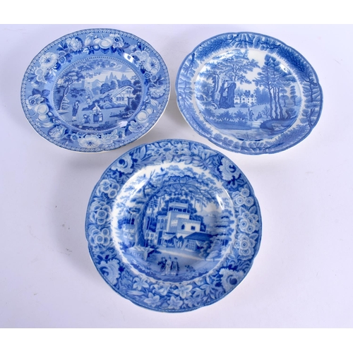 83 - A 19TH CENTURY DAVENPORT BLUE AND WHITE POTTERY PLATE together with two other blue and white landsca... 