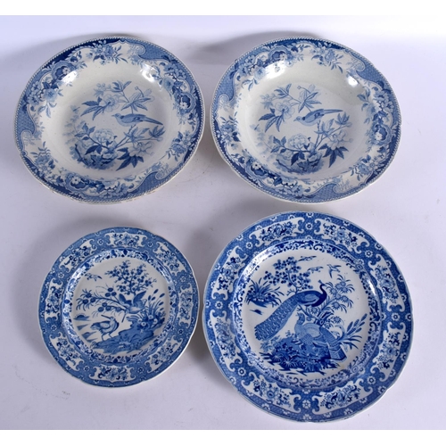 84 - A RARE 19TH CENTURY ROGERS BLUE AND WHITE ELEPHANT PLATE together with three others decorated with h... 