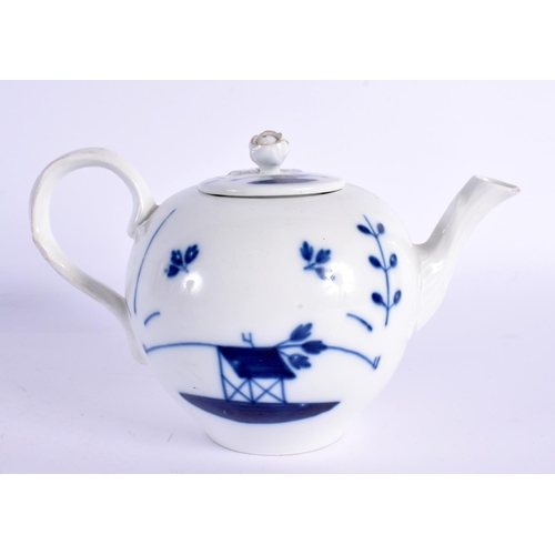 87 - A RARE MEISSEN BLUE AND WHITE PORCELAIN TEAPOT AND COVER painted with sparse landscapes. 16 cm wide.