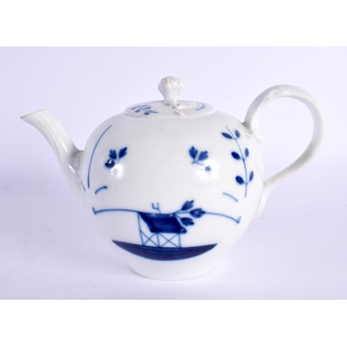 87 - A RARE MEISSEN BLUE AND WHITE PORCELAIN TEAPOT AND COVER painted with sparse landscapes. 16 cm wide.