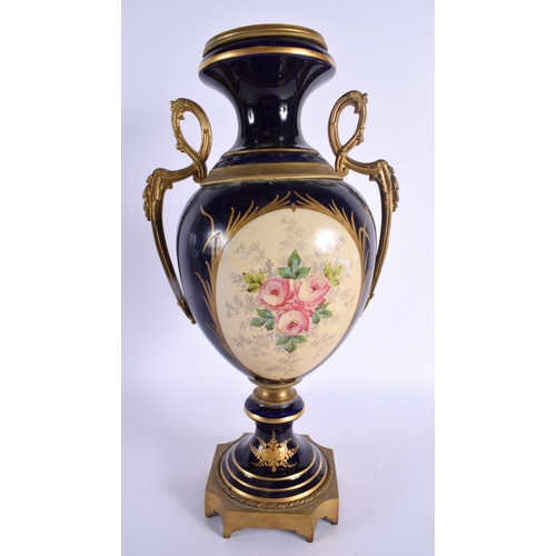 91 - A LARGE 19TH CENTURY FRENCH SEVRES STYLE PORCELAIN COUNTRY HOUSE VASE. 40 cm x 14 cm.