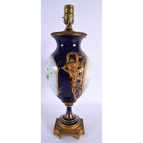 92 - A LARGE 19TH CENTURY FRENCH SEVRES STYLE PORCELAIN COUNTRY HOUSE LAMP. 44 cm x 14 cm.