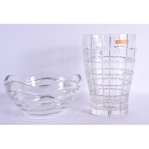 93 - A TIFFANY & CO GLASS BOWL and a lead crystal German vase. Largest 27 cm high. (2)