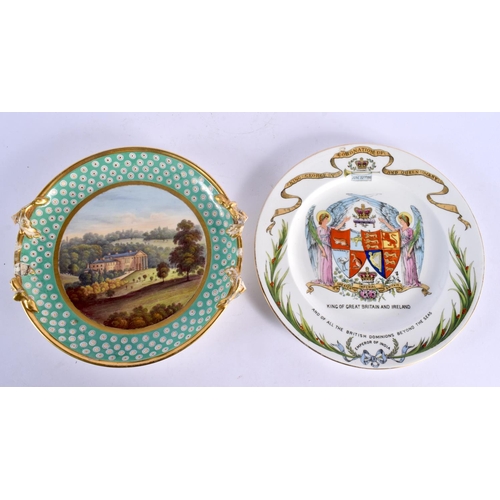 97 - A LATE 18TH CENTURY ENGLISH PORCELAIN COUNTRY HOUSE DISH together with a Shelley 1911 plate. Largest... 