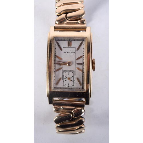 1020 - A 14CT GOLD HAMILTON WRISTWATCH. 2.25 cm wide.